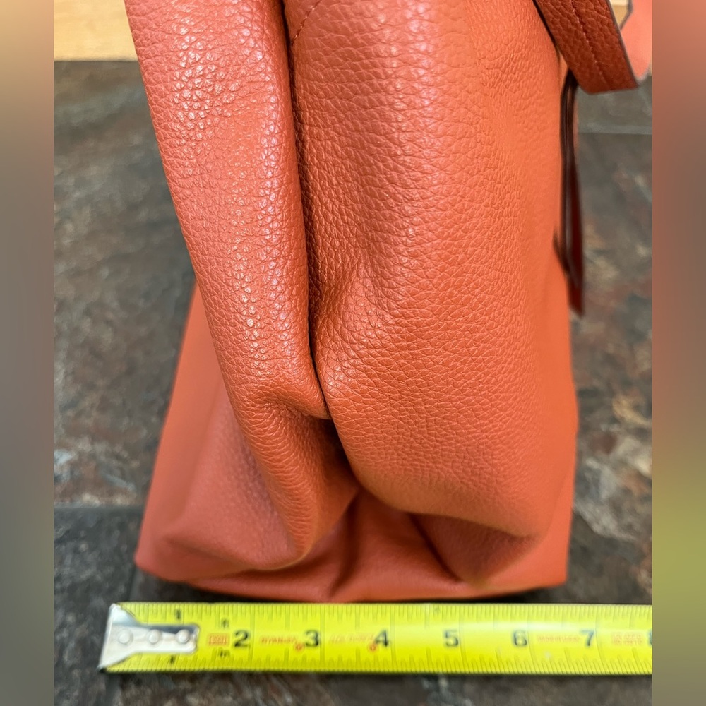 New Lodis Texas leather Amanda 100% leather oversized work tote purse. Orange - Picture 10 of 16